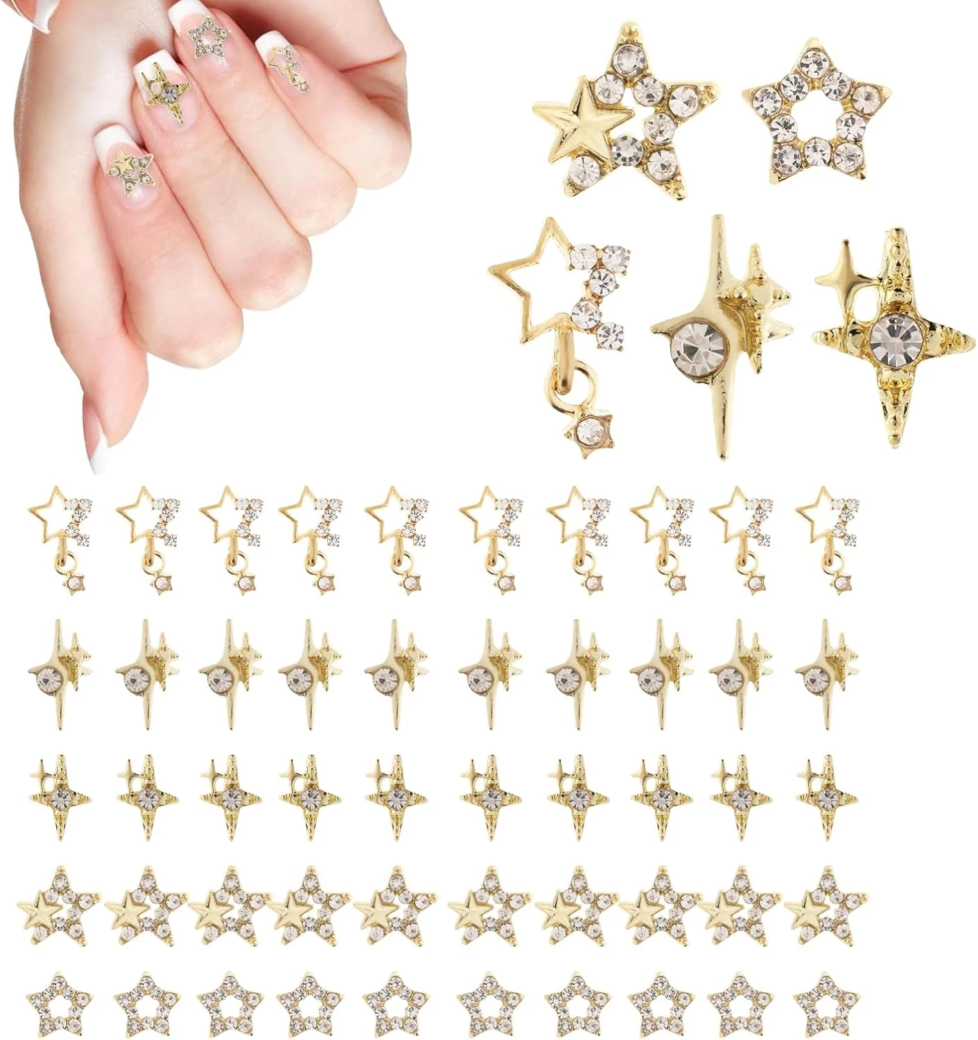 Gold star nail charms for celestial aura nails