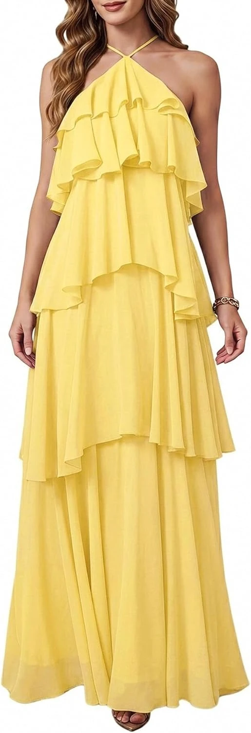 Halter neck maxi dress with open back