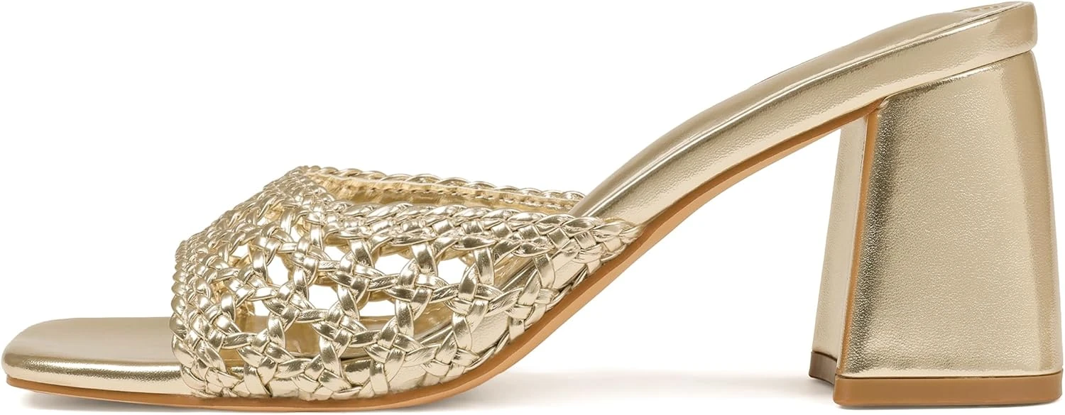 Gold heeled slides for resort evening look