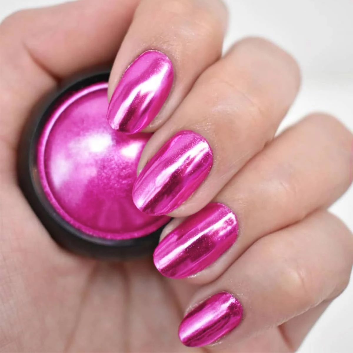 Hot pink chrome powder for bright pink chrome nails