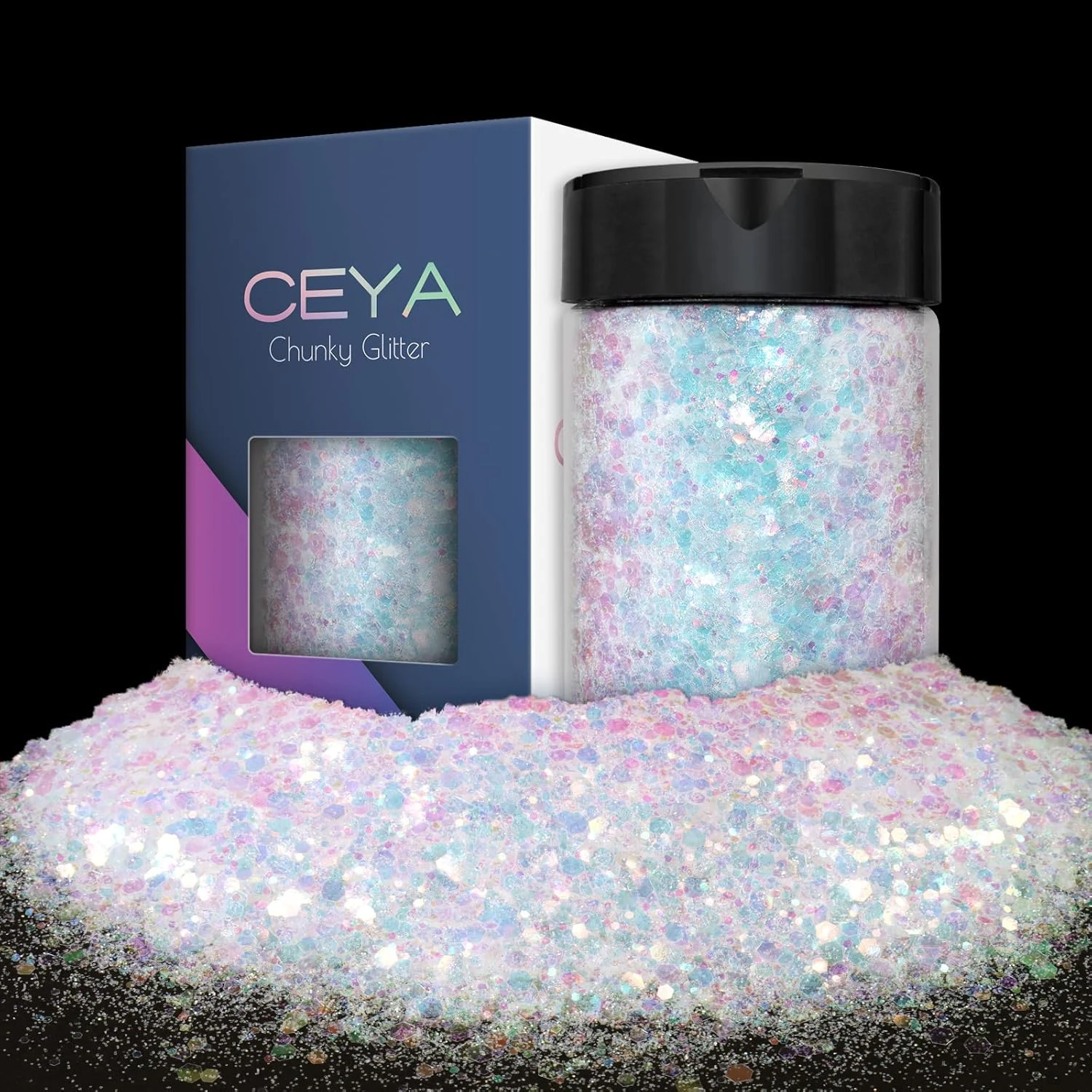 Iridescent flake glitter for white party nails