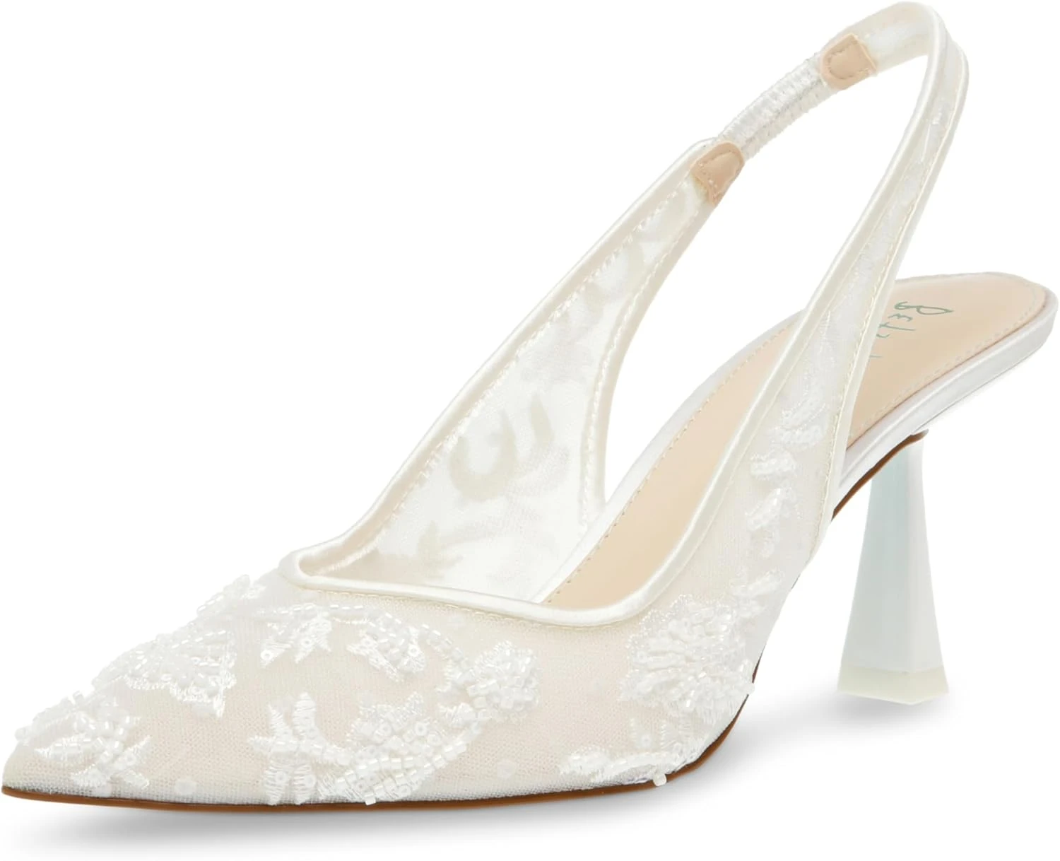 Ivory satin heels for silk wedding dress