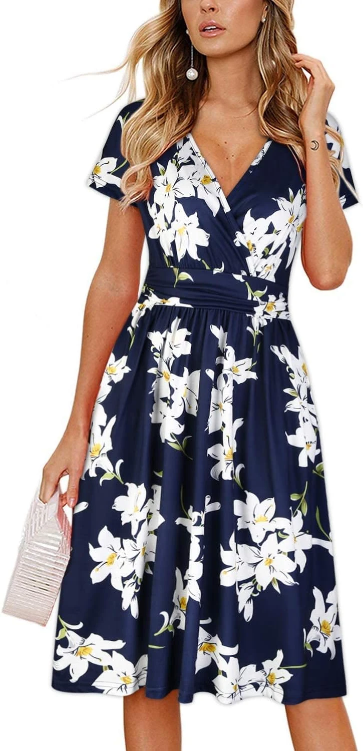 Knee length wrap dress for business casual