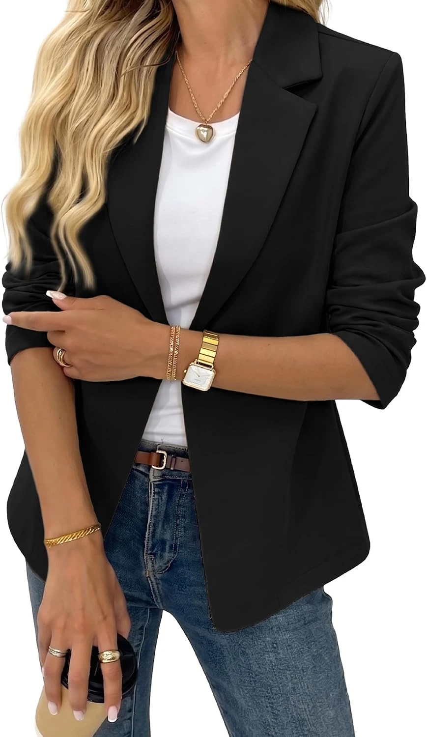 Stretch knit blazer for conference day outfit
