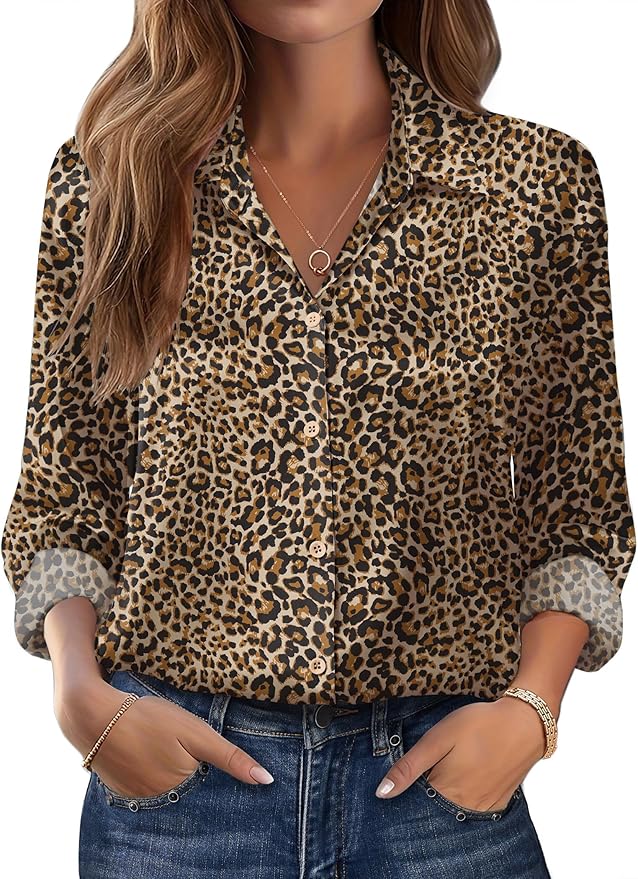 Satin leopard print blouse for casual outfit