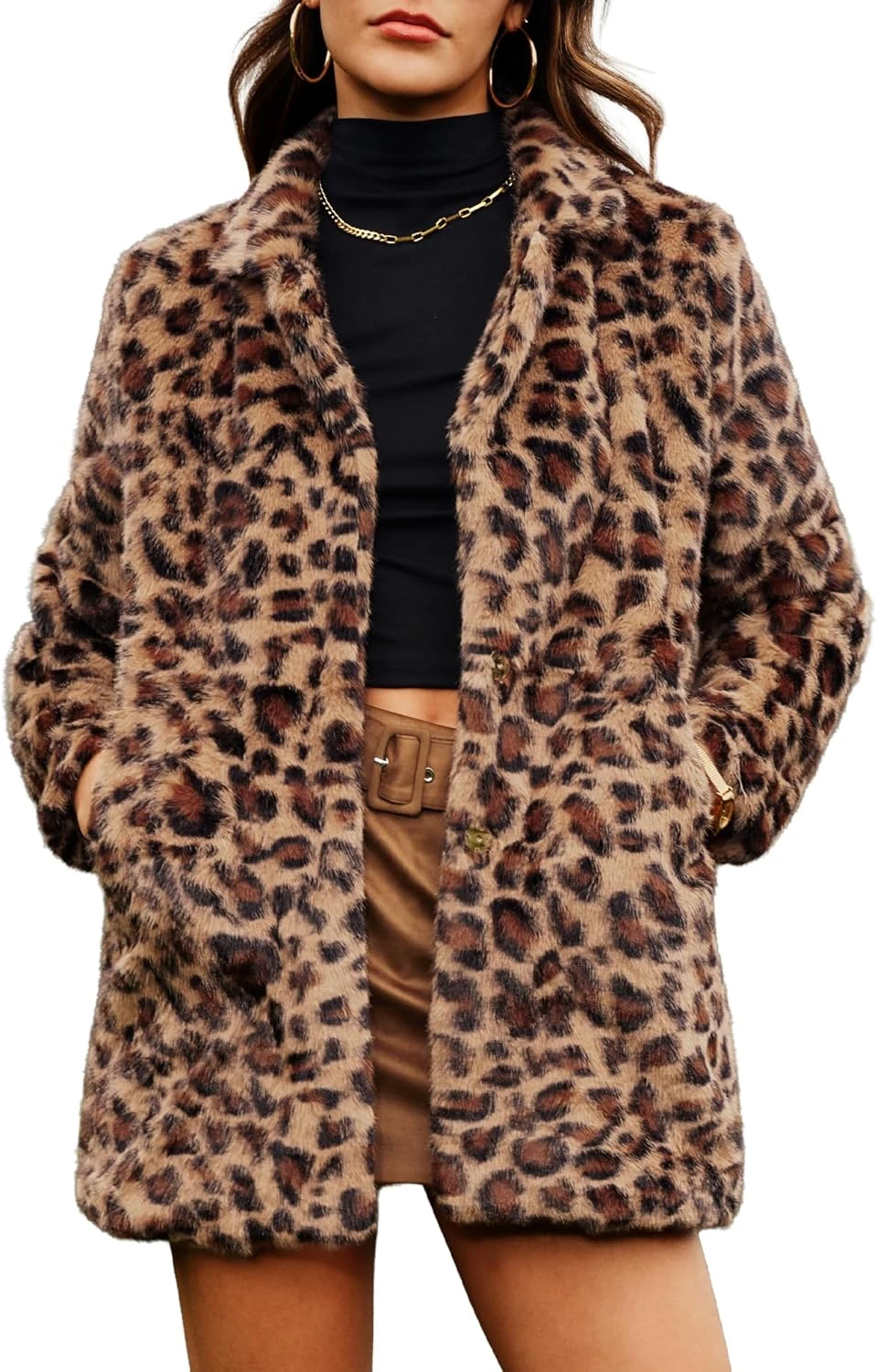 Leopard print faux fur coat for classic outfit