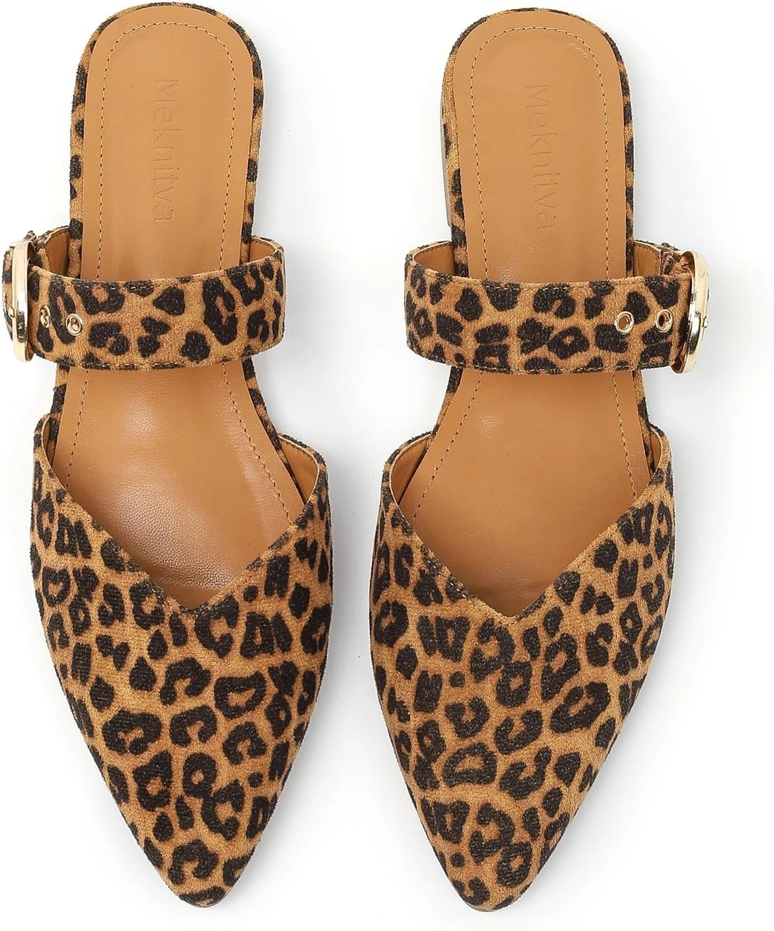 Leopard flat mules for red outfit pairing