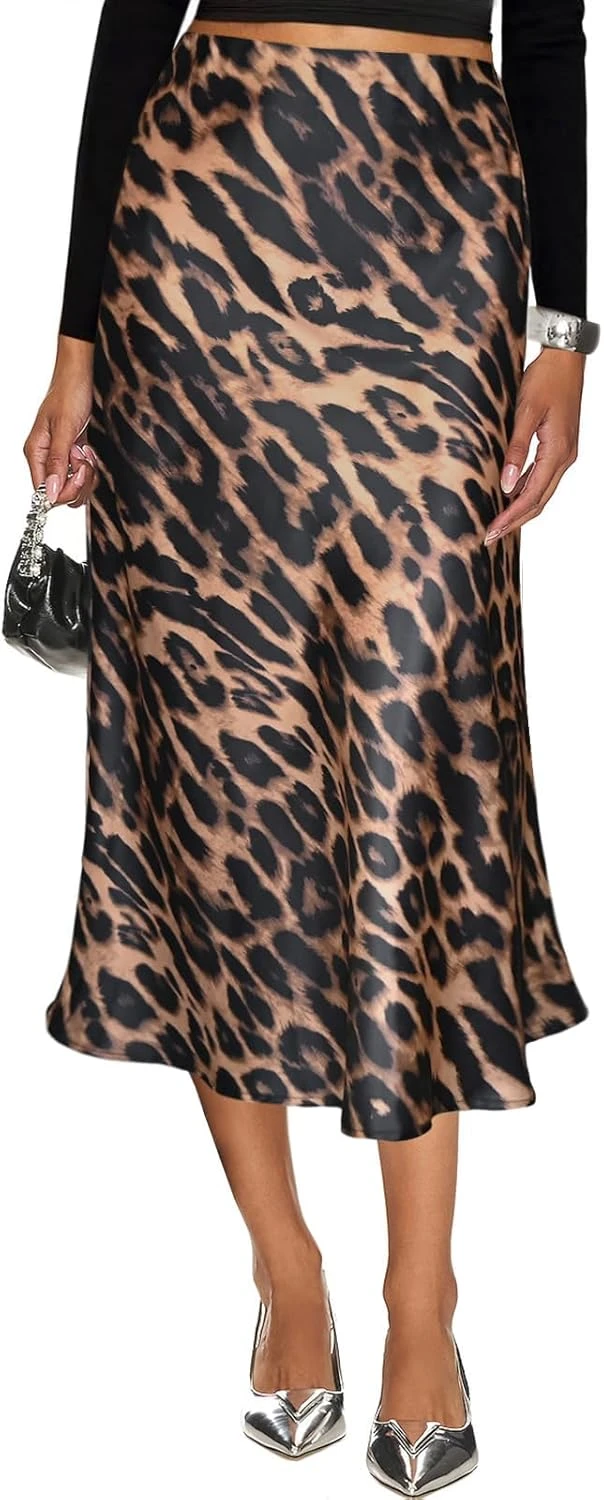 Leopard satin midi skirt for date night outfit