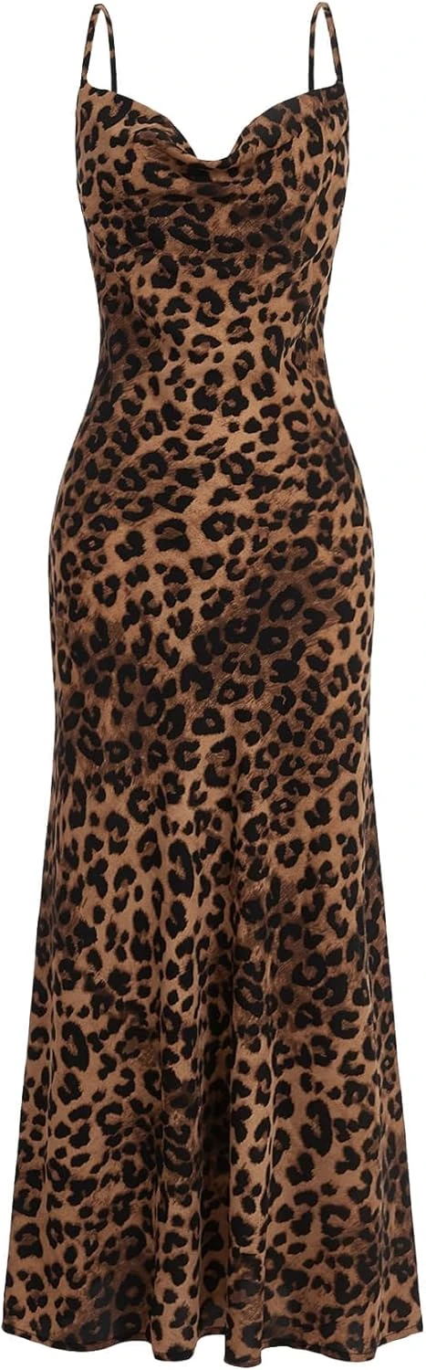 Satin leopard slip dress for night outfit