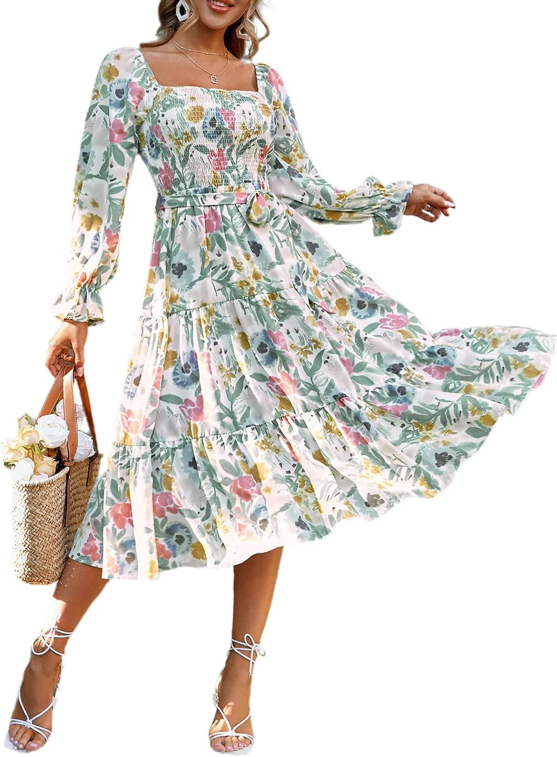 Long sleeve floral midi dress with coverage