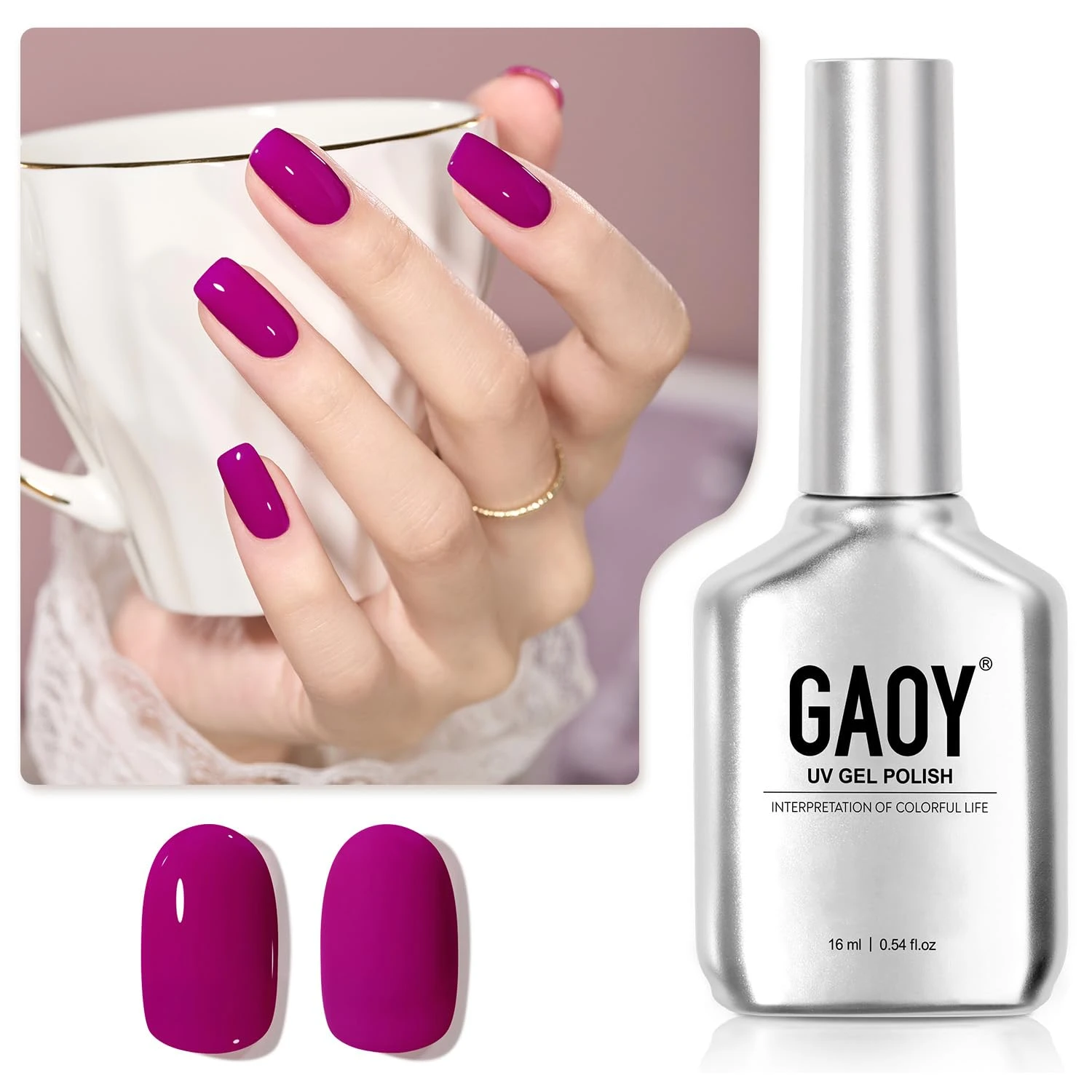 Magenta gel polish base for fuchsia chrome nails