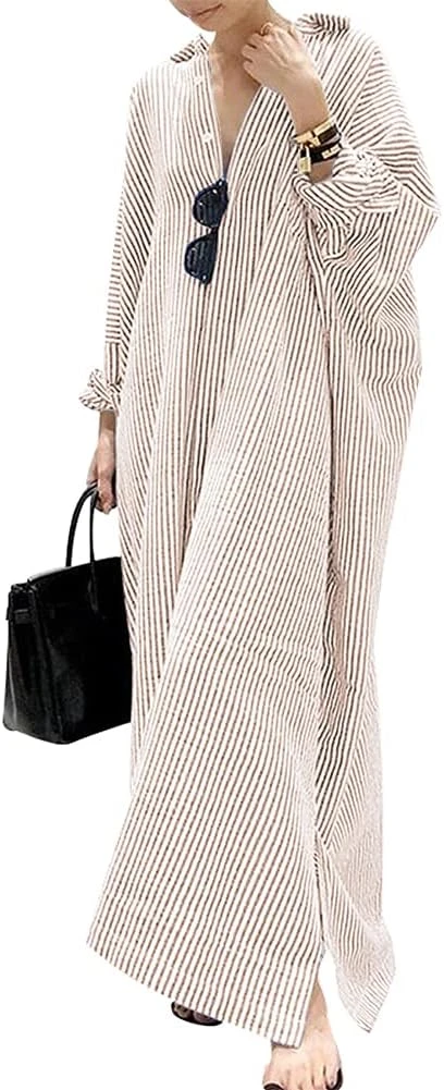 Cotton maxi shirt dress with button front