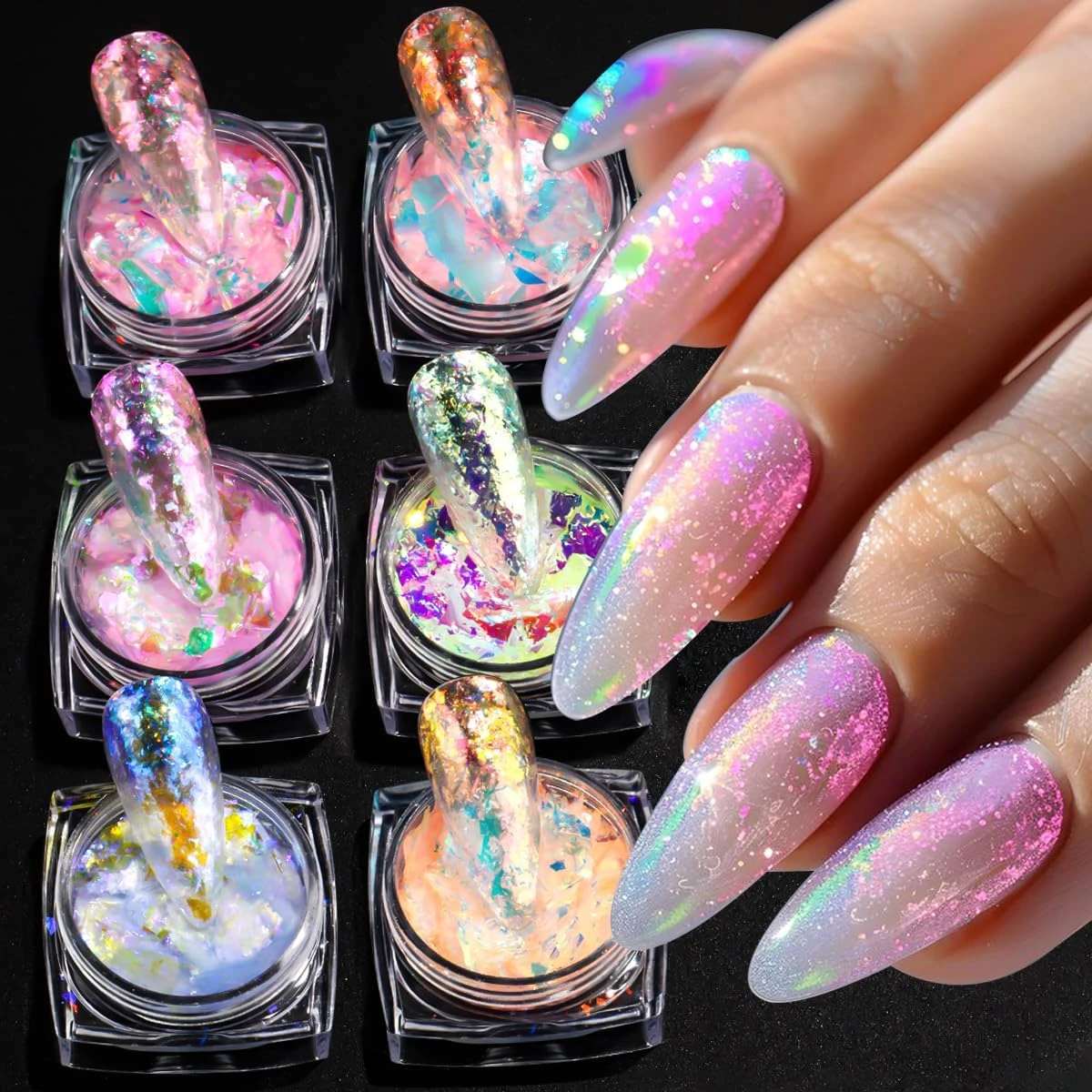 Nail art holo flakes for holographic chrome nails