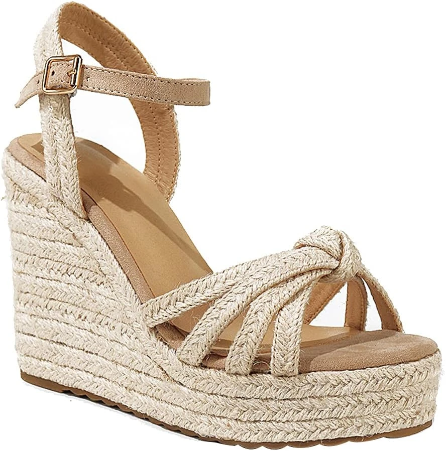 Nude wedge sandals for long floral dress
