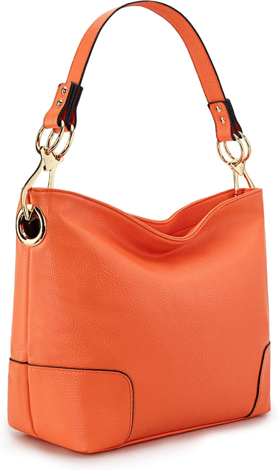Orange leather shoulder bag for neutral outfit