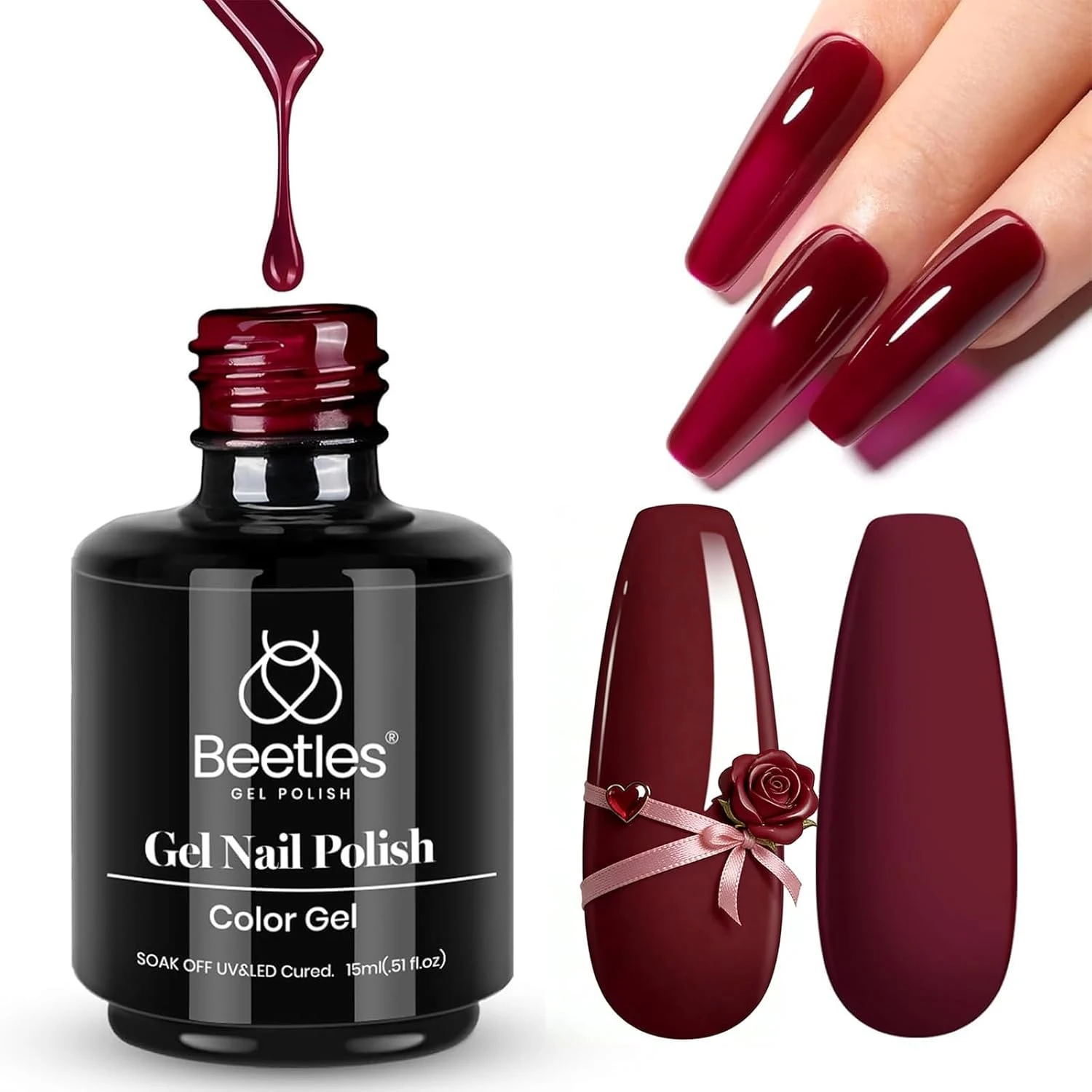 Oxblood gel polish base for burgundy gold foil nails