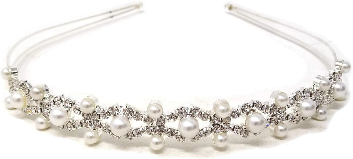 Pearl bridal tiara for satin ballgown look