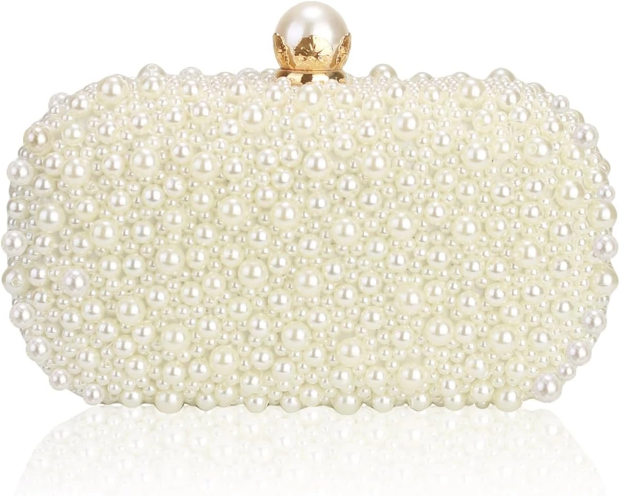 Pearl clasp clutch for wedding guest maxi outfit
