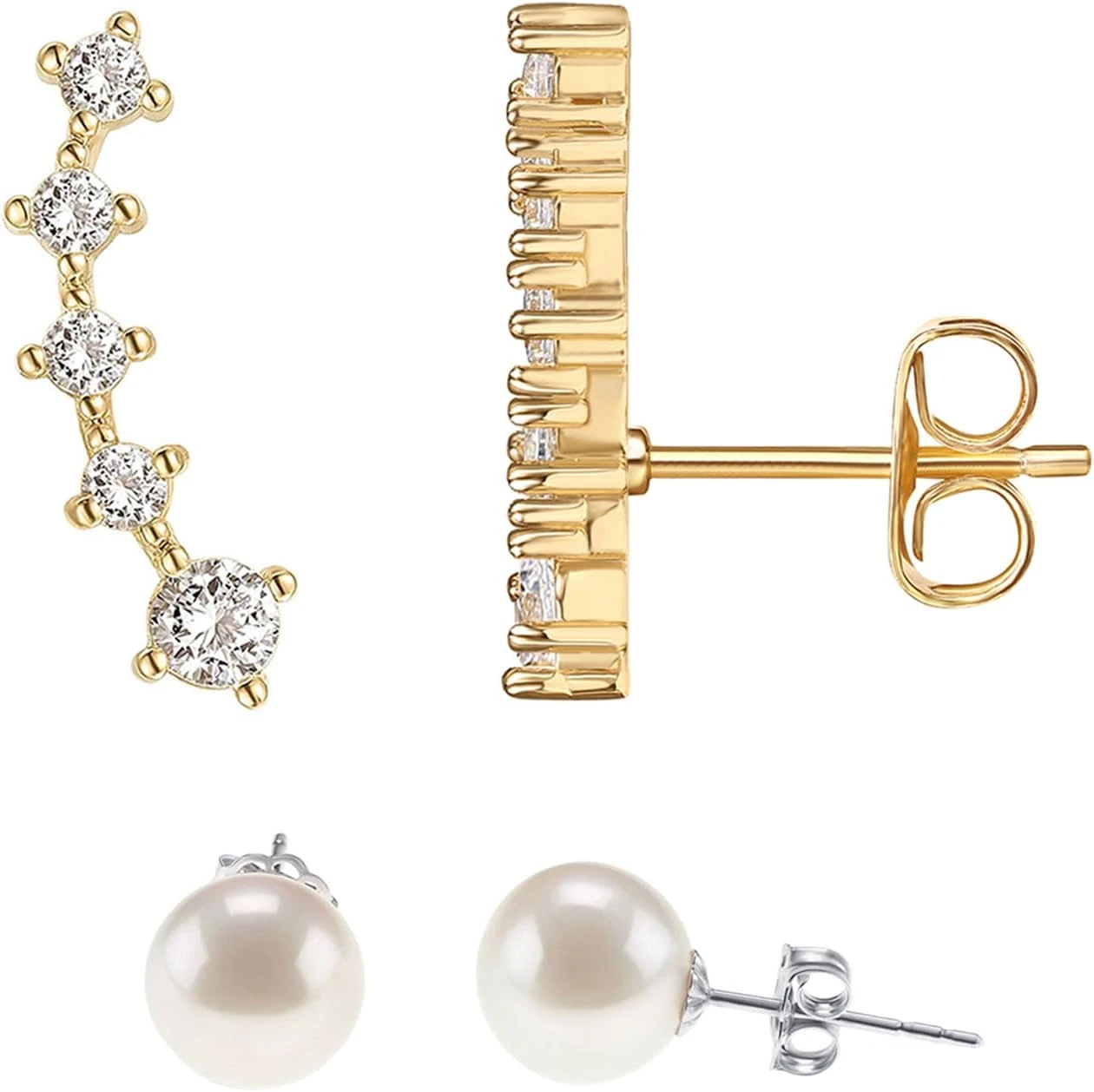 Pearl ear climbers for cowl neck gown