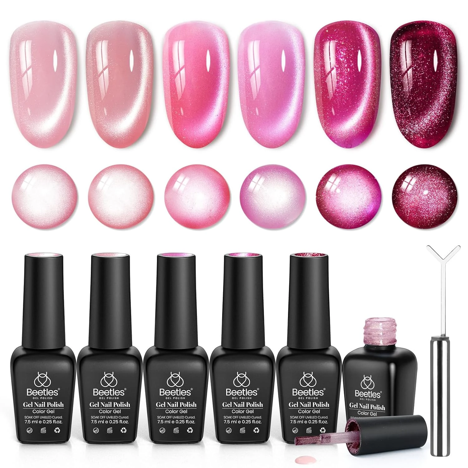 Pink cat eye gel polish for soft shimmer nails
