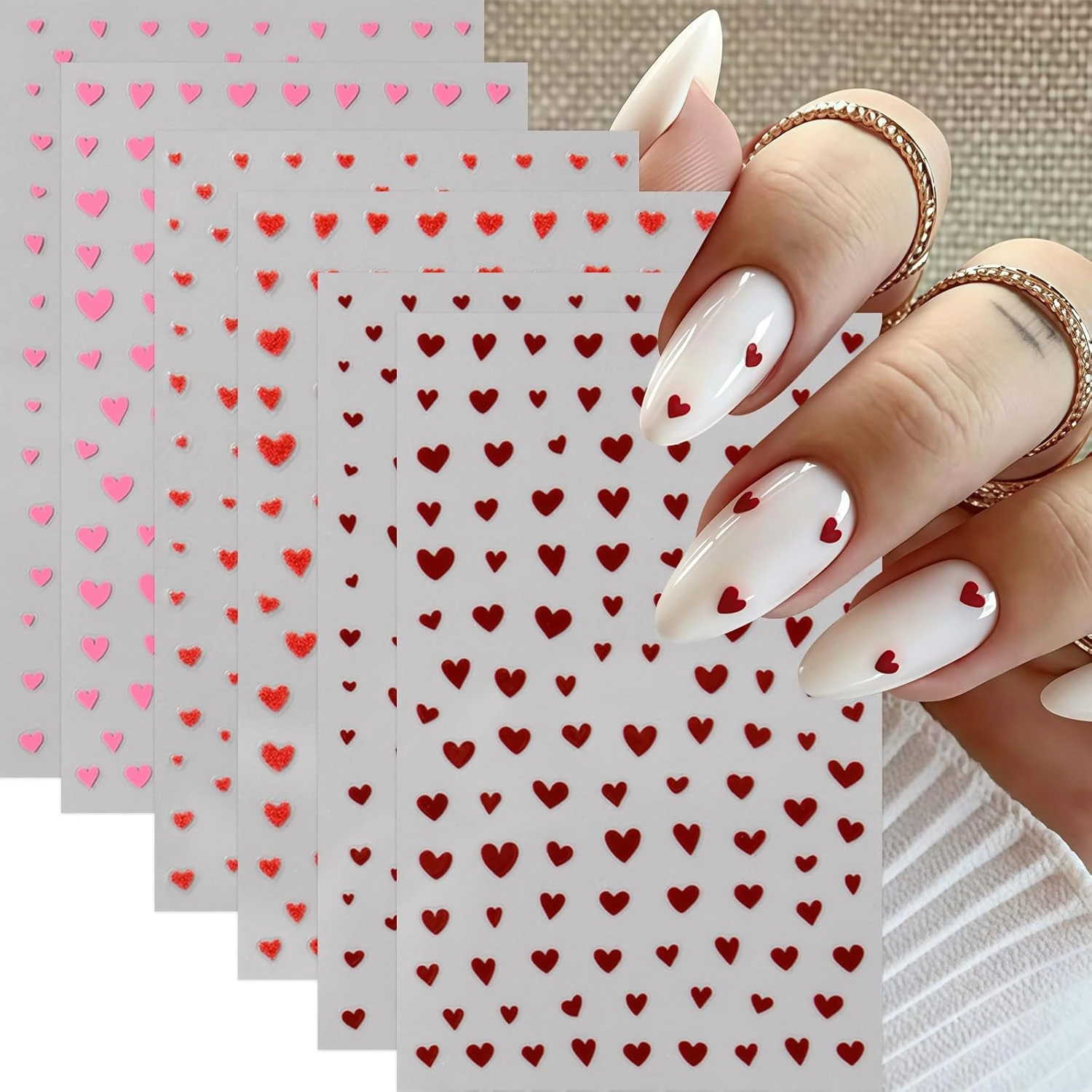 Pink heart nail decals for cute pink nails