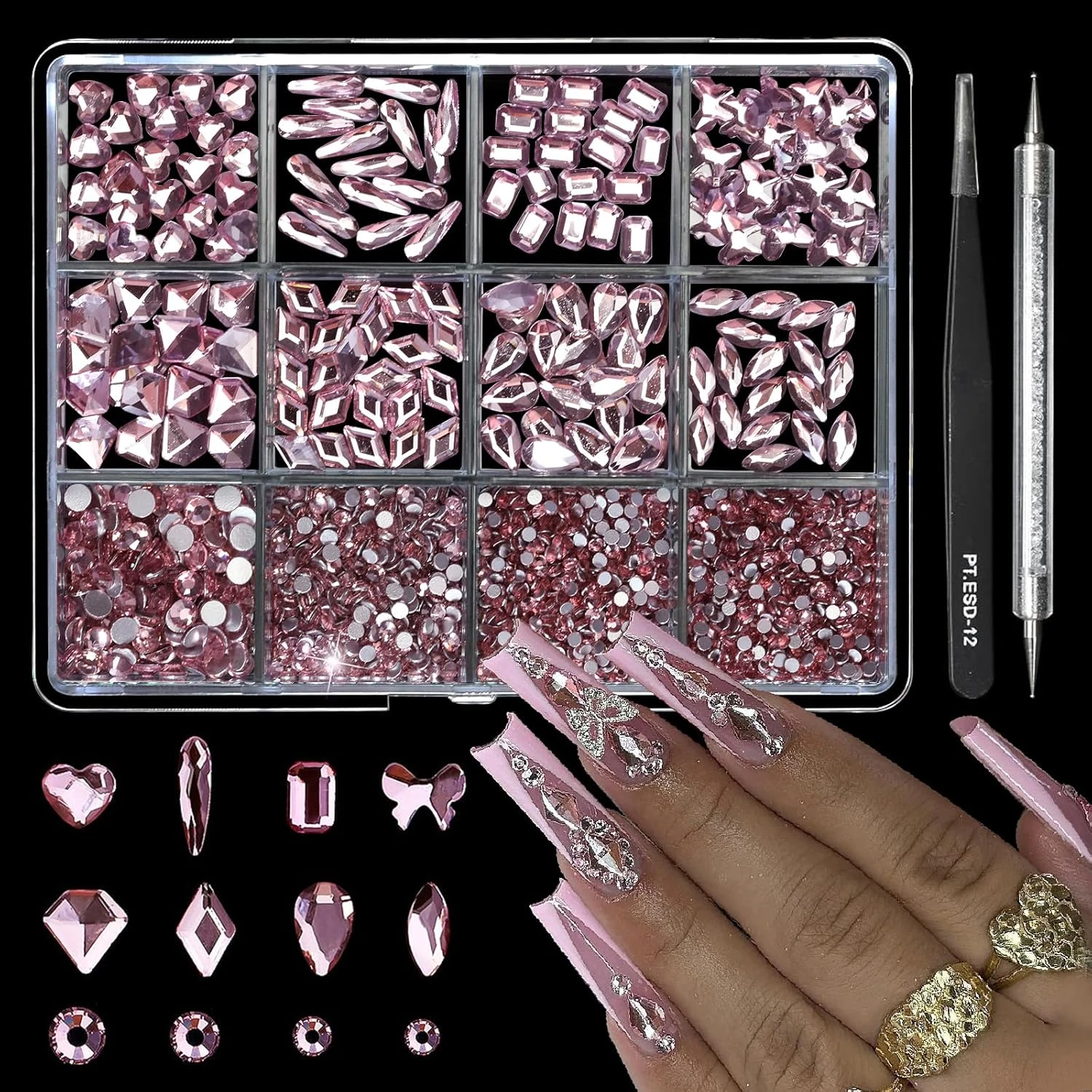 Pink rhinestone mix for barbie pink nails