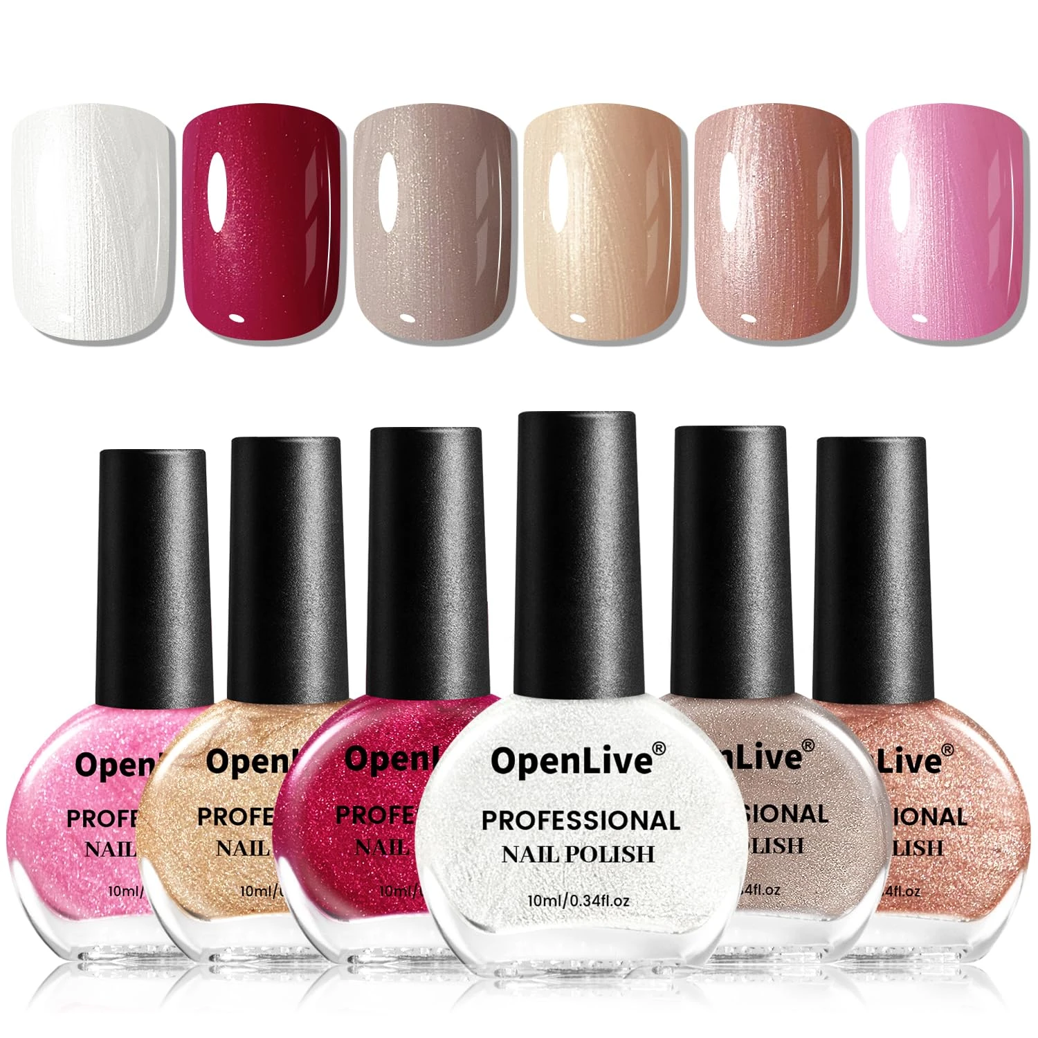Pink white glitter polish set base for ombre nails