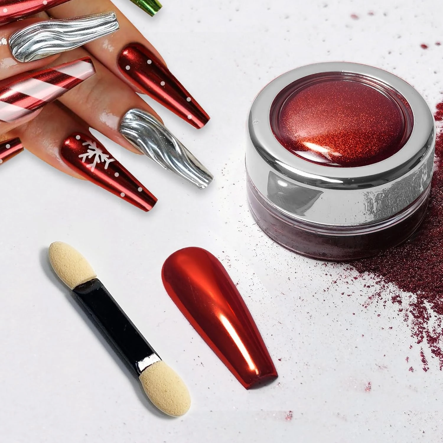 Red chrome nail pigment for scarlet mirror nails