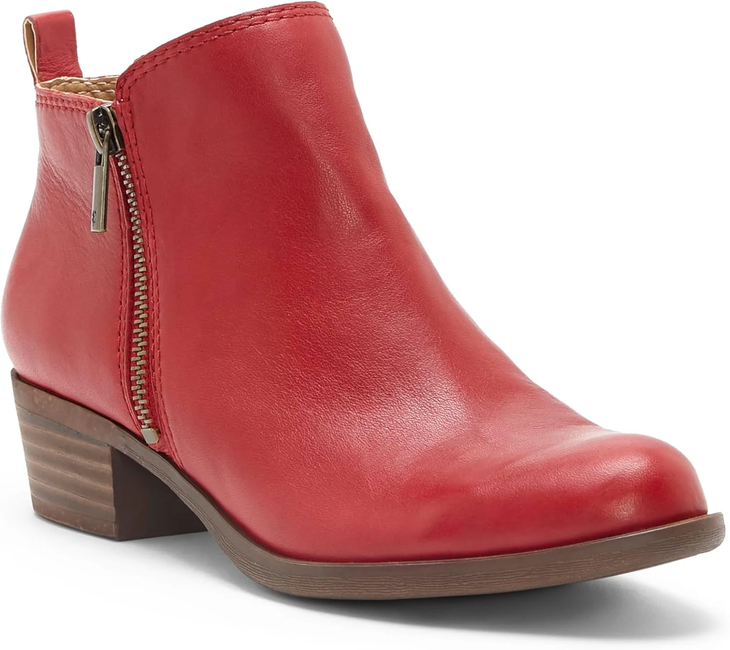 Red leather ankle boots for neutral outfit accent