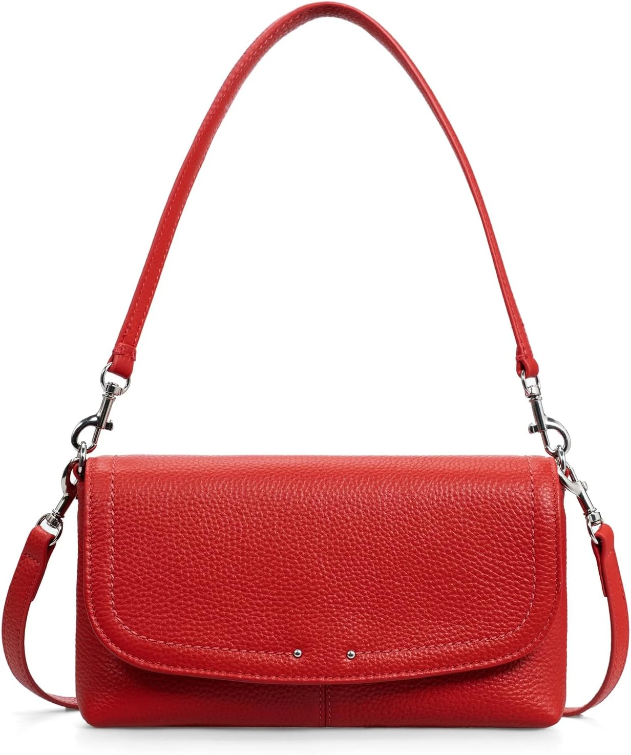 Red leather crossbody for accent outfit