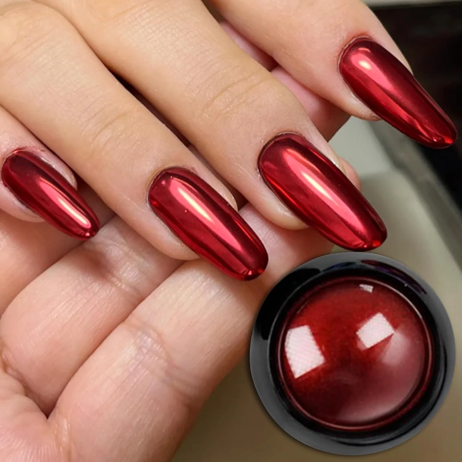 Red Nails for Every Plan: 16 Sets Sorted by the Occasion in 2026 46 Red mirror chrome powder for red chrome nails