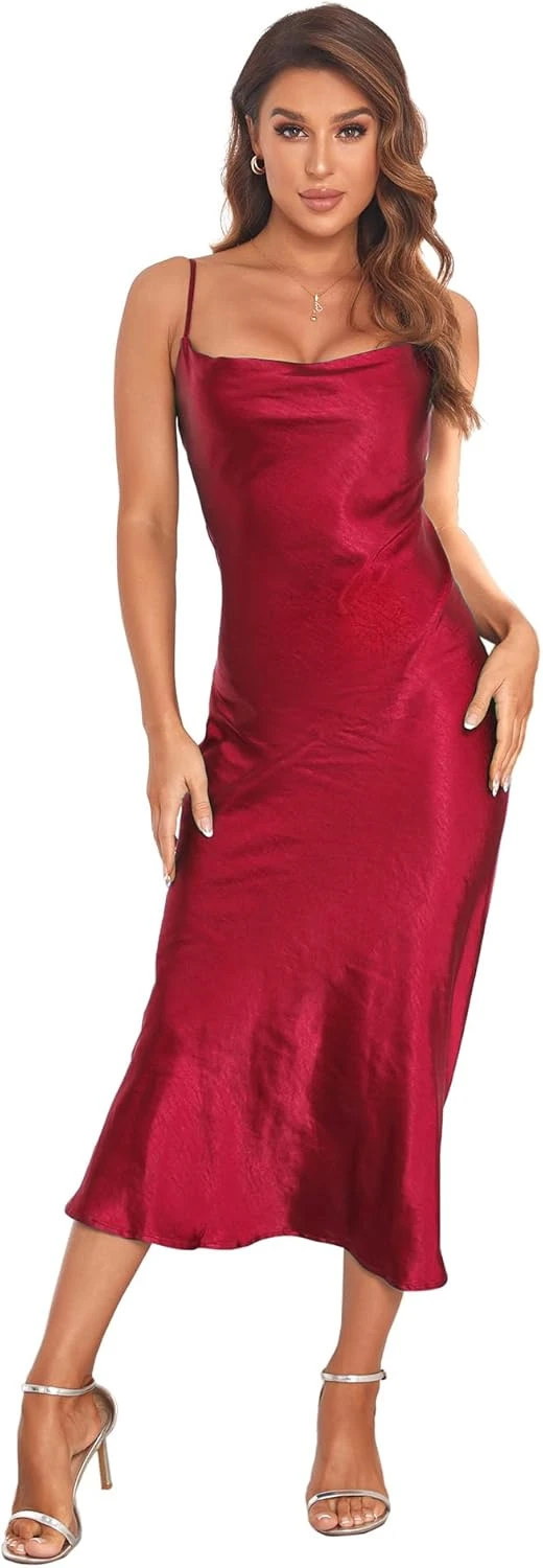 Red satin slip dress for date night outfit