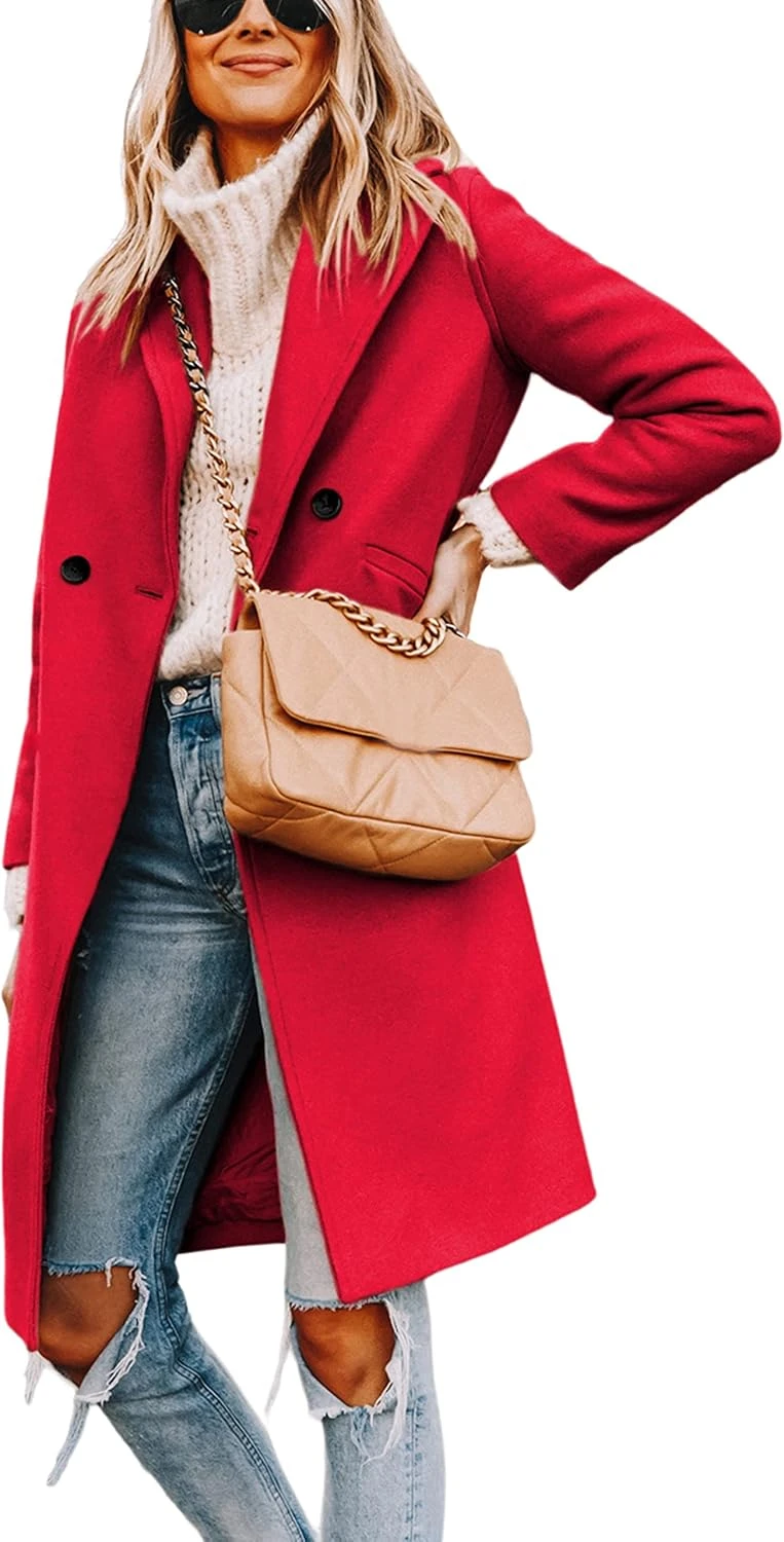 Red wool long coat for winter outfit