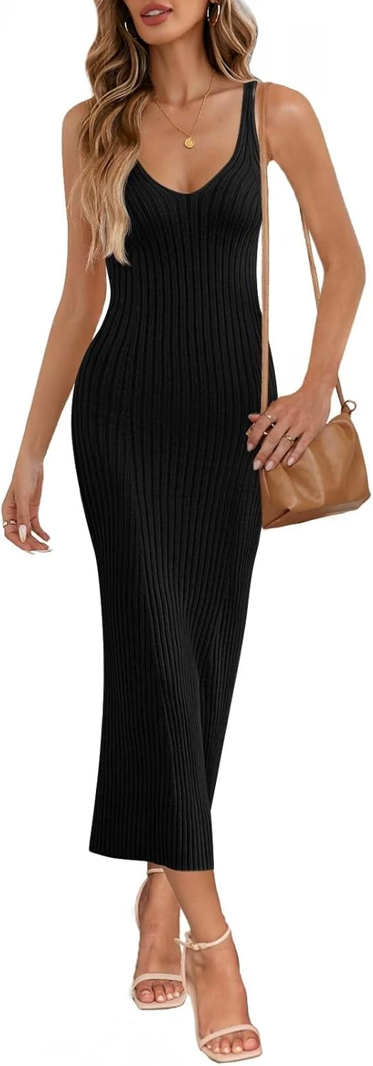Ribbed knit maxi dress in fitted casual style