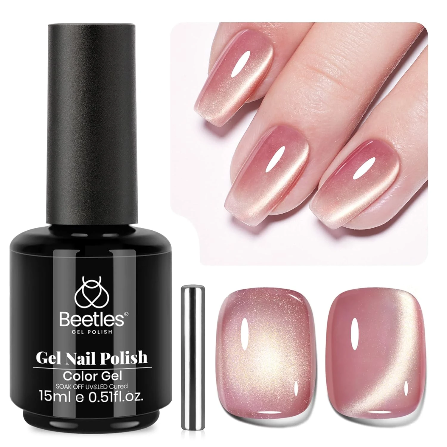 Rose gold cat eye gel polish for french tip nails