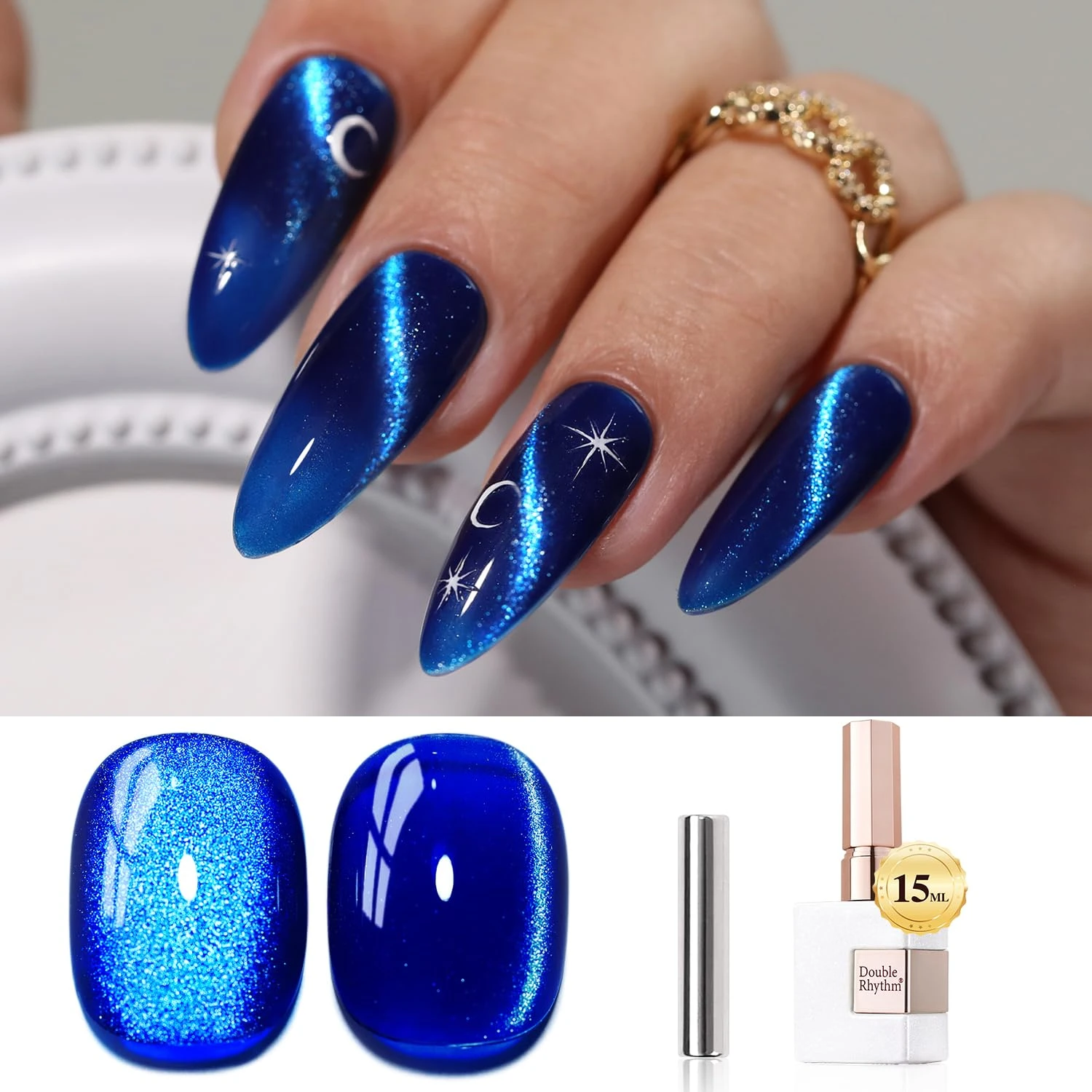 Royal blue cat eye gel for sapphire shimmer nails