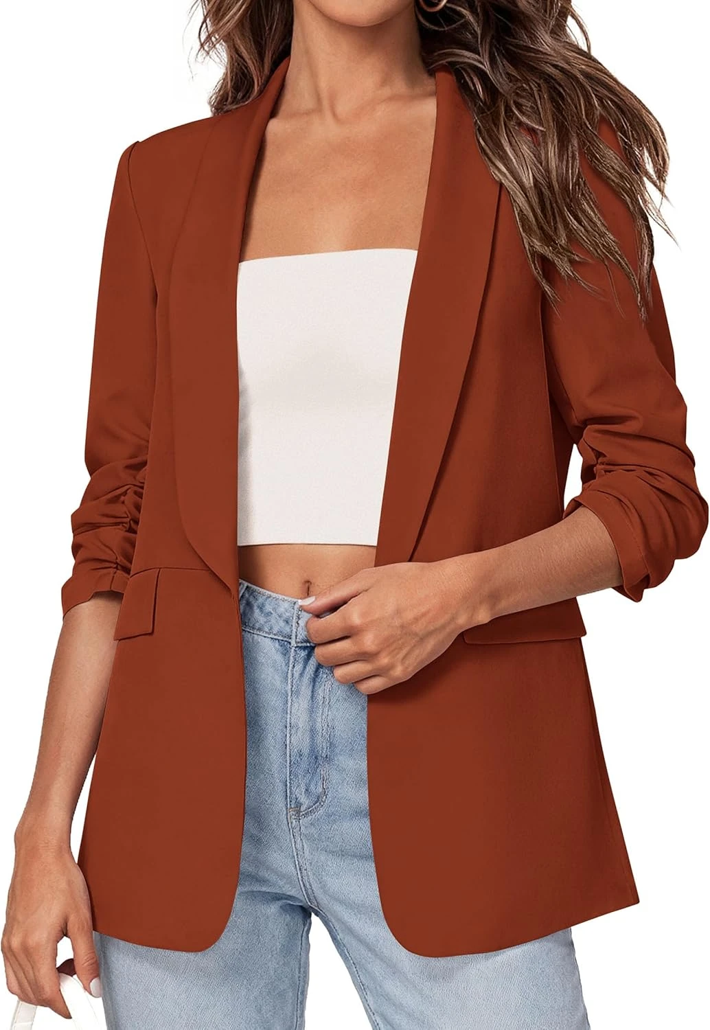Rust orange blazer for office pop outfit