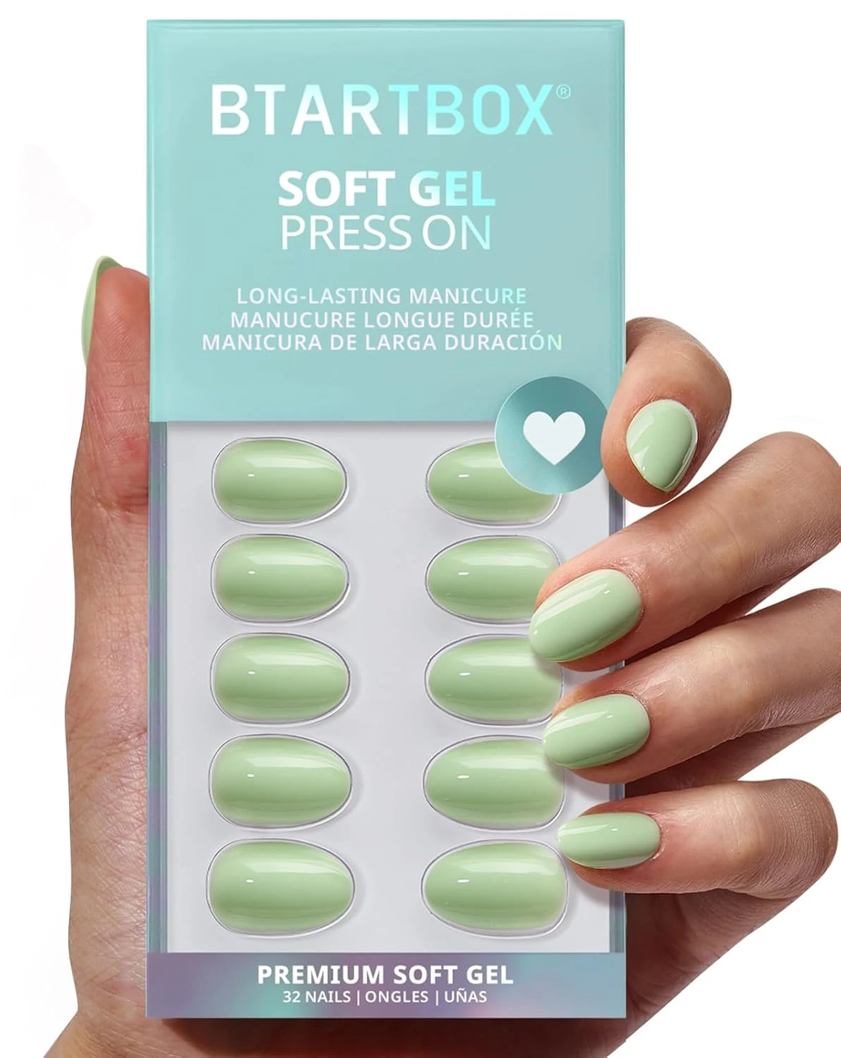 Sage almond press on nails in salon finish