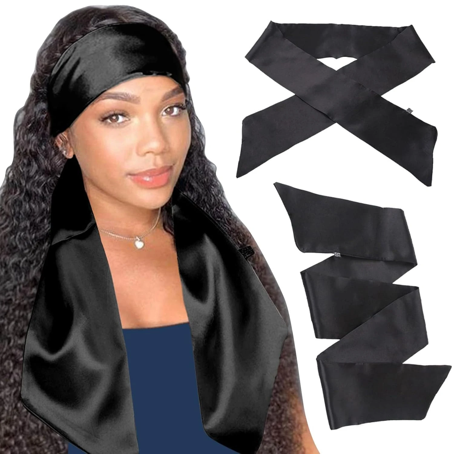 Satin edge scarf for curly braid prep