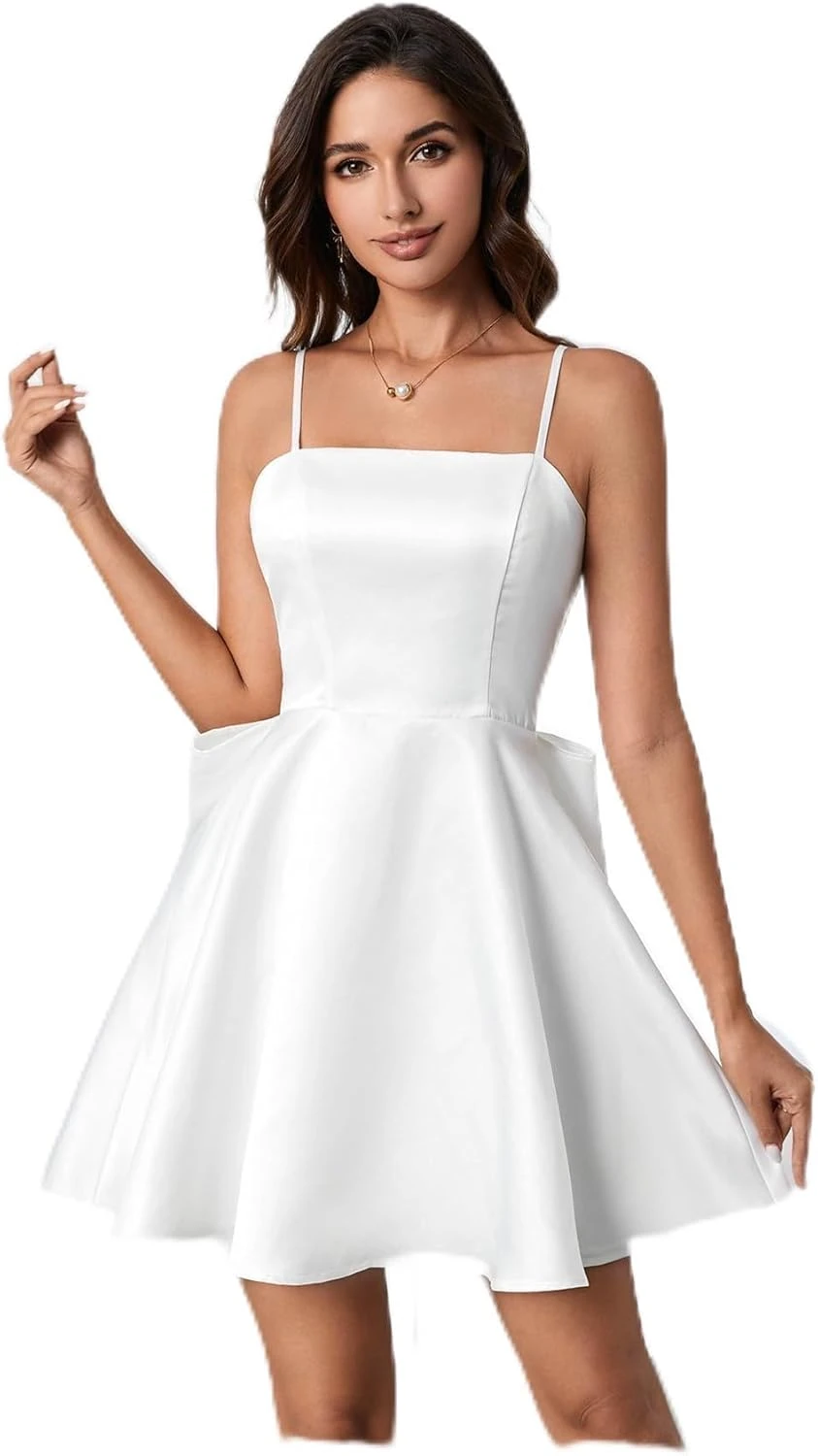 Satin mini reception dress for wedding after party