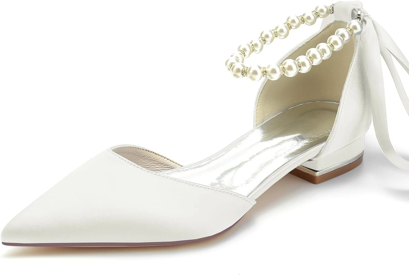 Satin pointed flats for minimal wedding dress