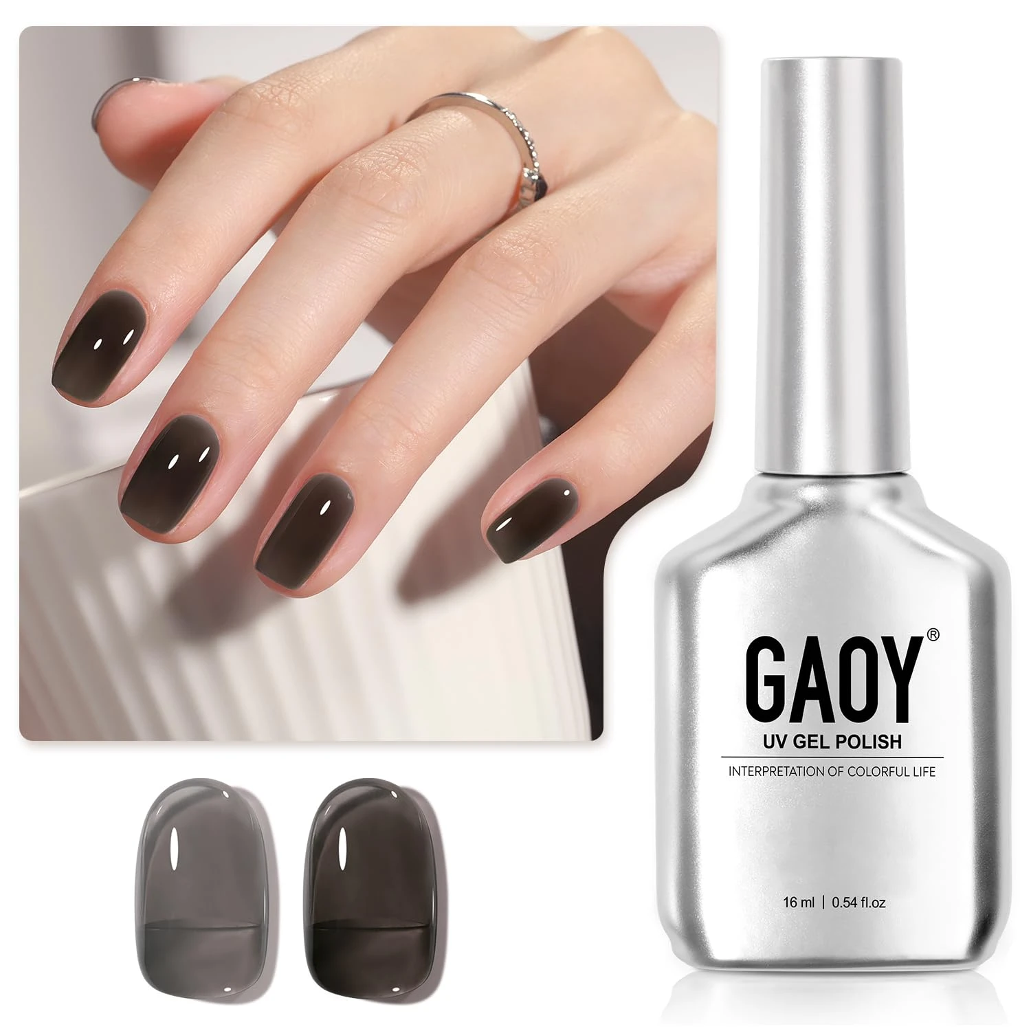 Sheer gray gel polish base for ombre chrome nails