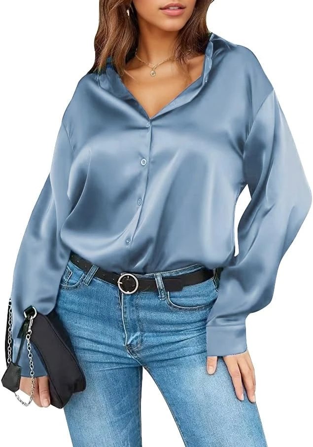 Light blue silk blouse for interview suit