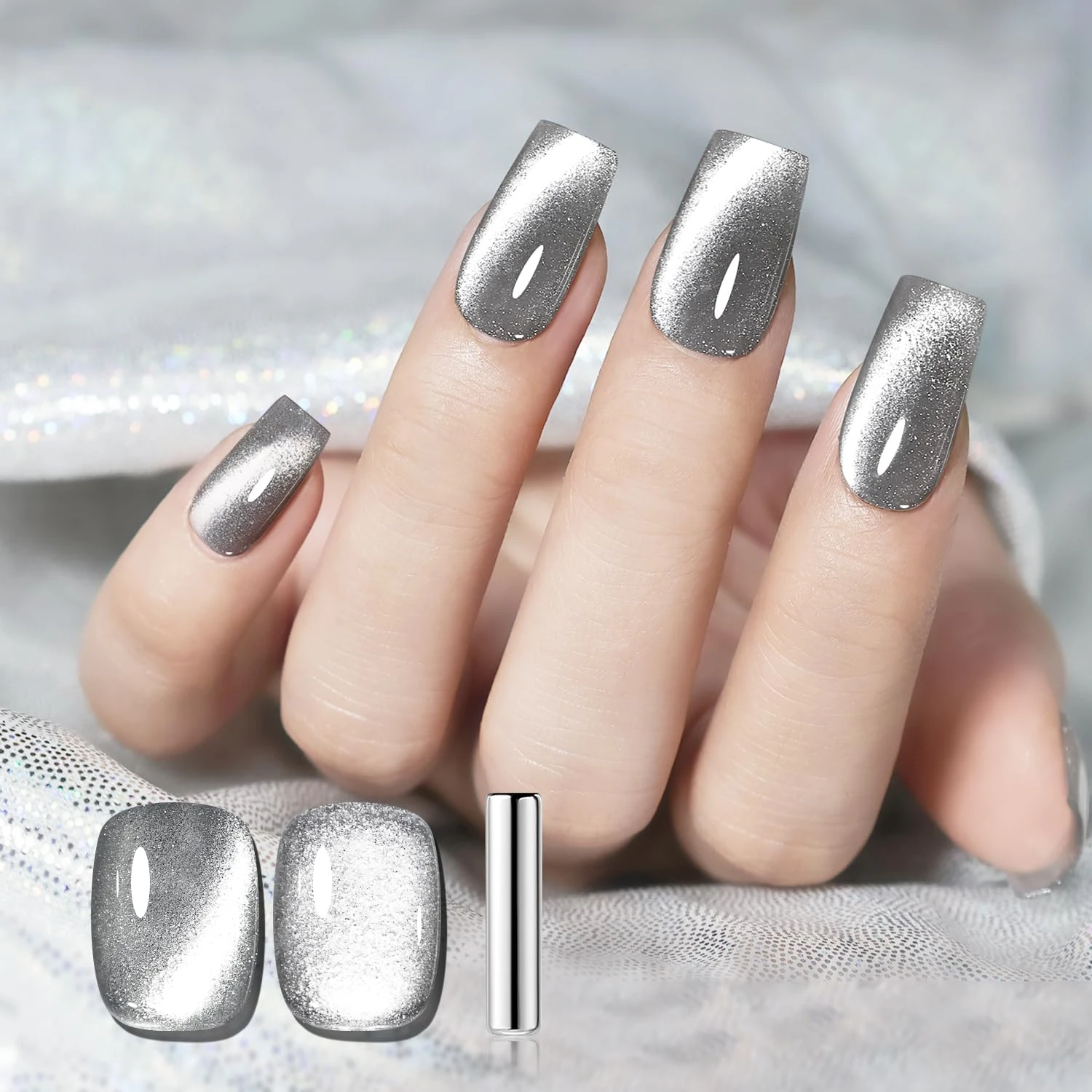 Silver cat eye gel polish for smoke mix nails