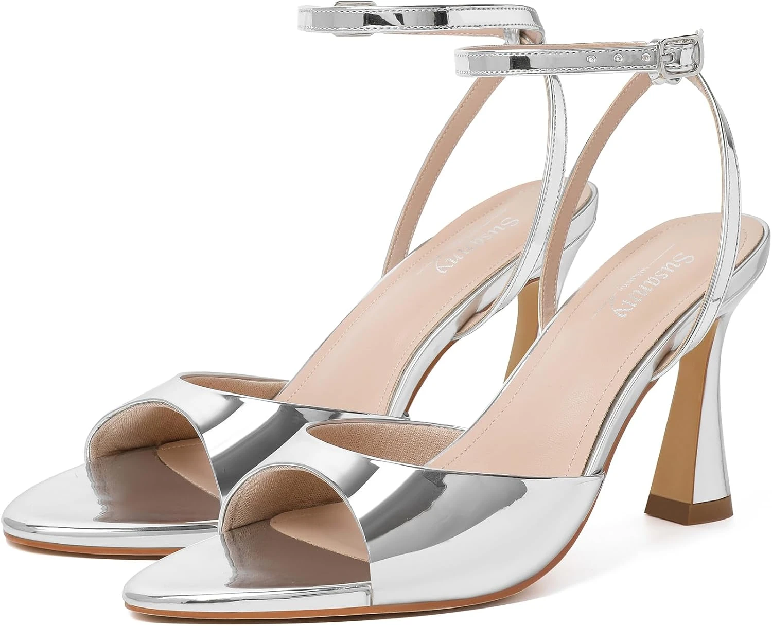 Silver strappy heels for satin corset dress