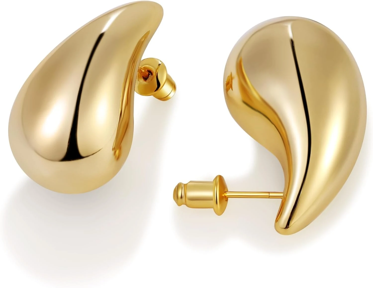 Gold drop earring for one shoulder maxi outfit