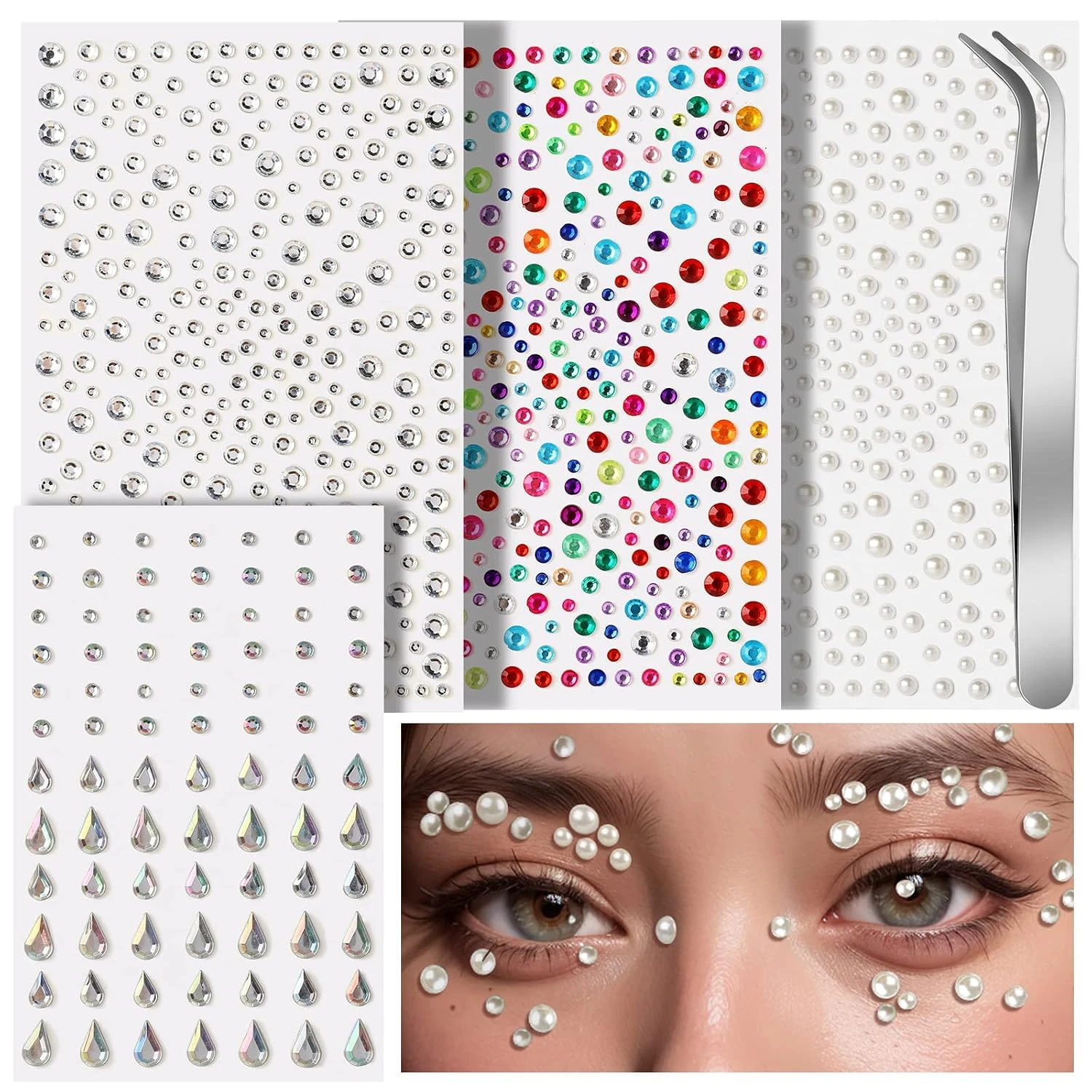 Skin safe gems and pearls for embellished eye