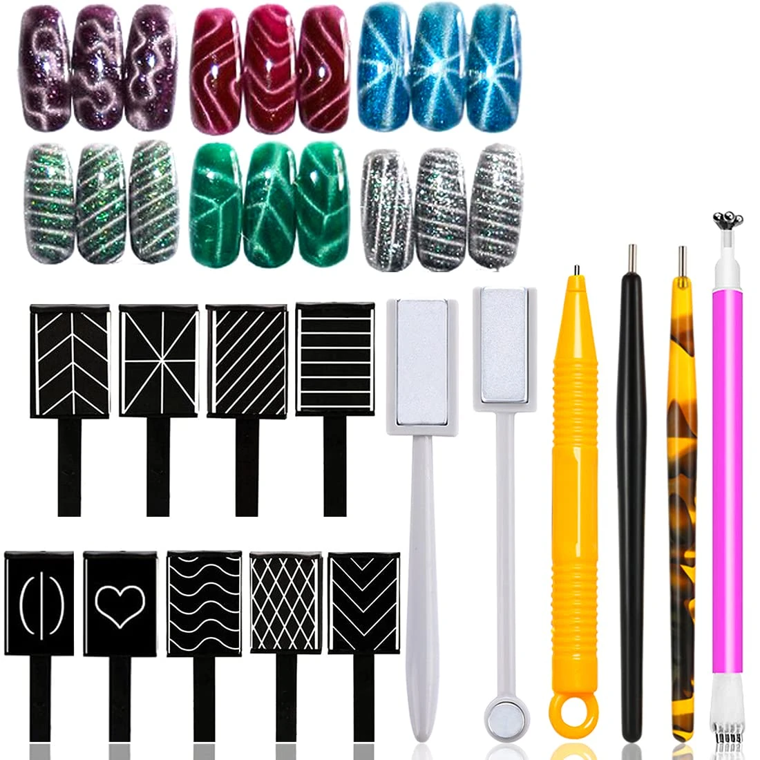 Red Nails for Every Plan: 16 Sets Sorted by the Occasion in 2026 12 Slim stripe magnet for red cat eye nails