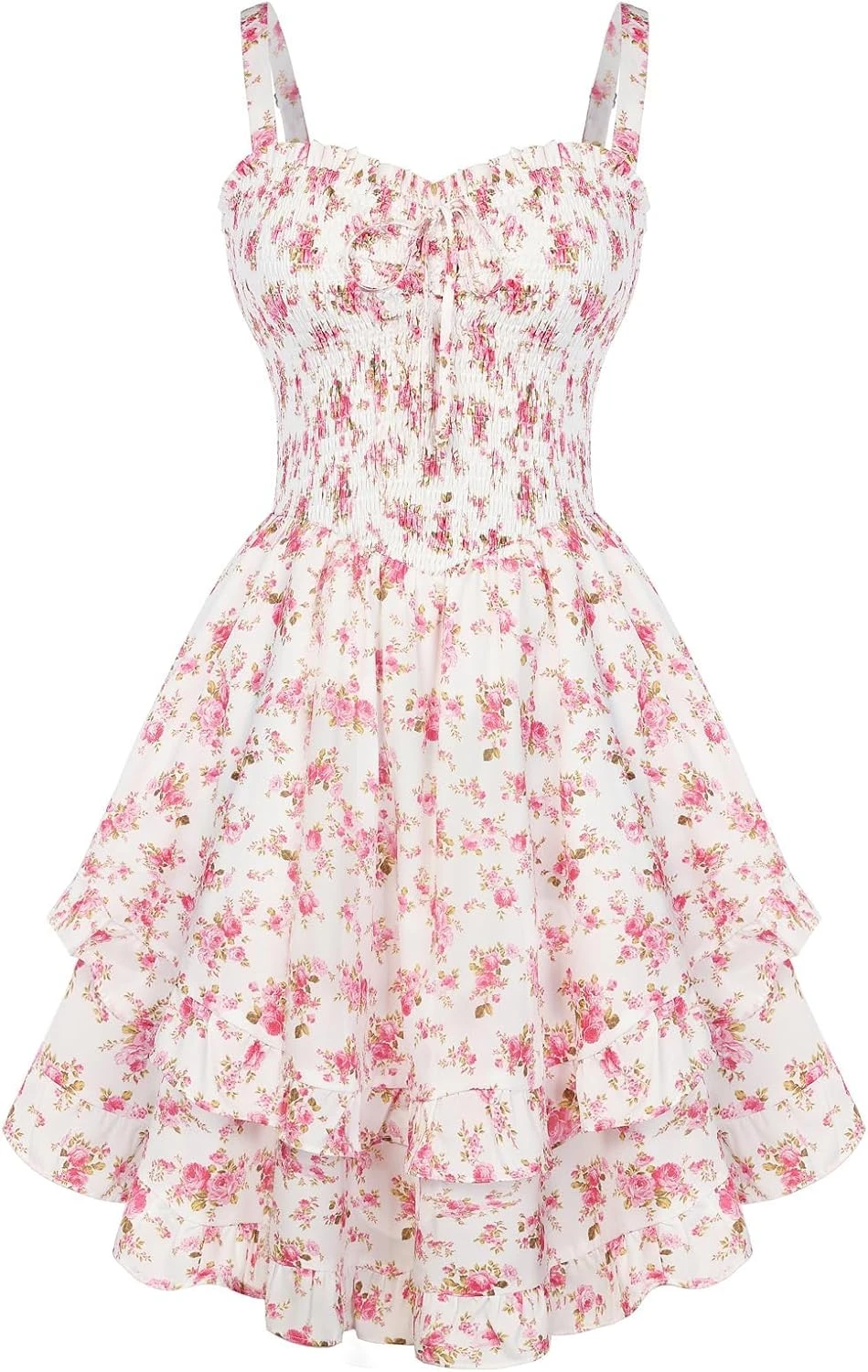 Smocked floral mini dress with puff sleeves