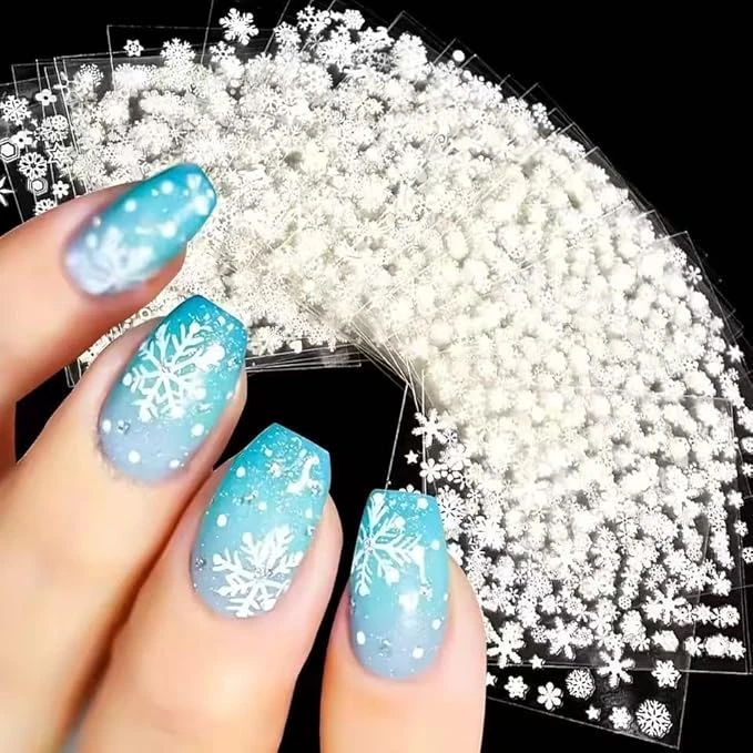 Snowflake nail stickers for white christmas nails